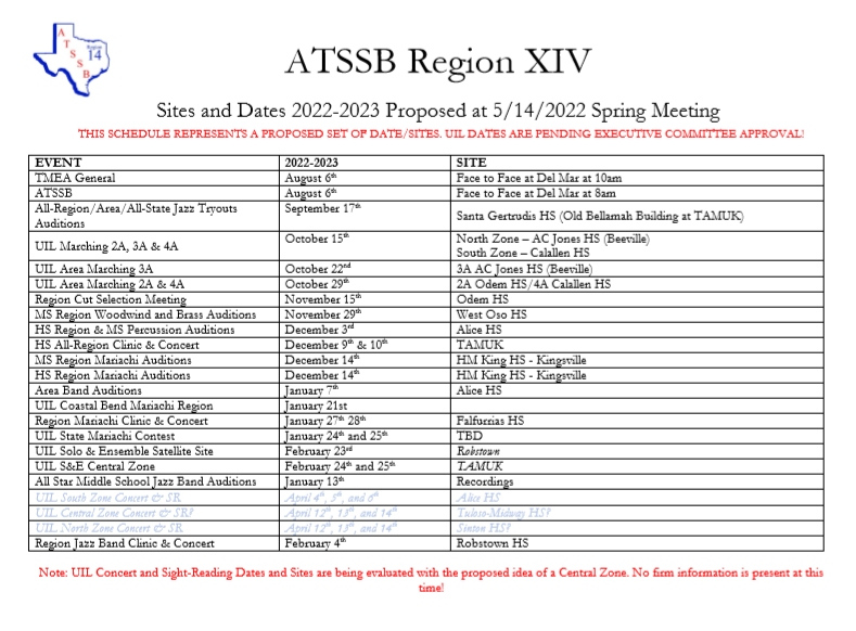 Calendar – Association of Texas Small School Bands